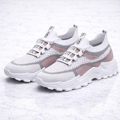 CloudWeave – Lätta Slip-On Sneakers för Dam med Andningsbar Flyknit, Snörning och Låg Klack